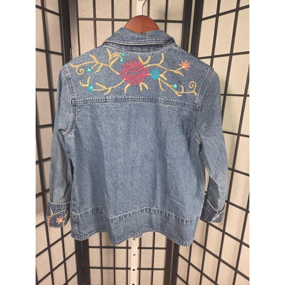COLDWATER CREEK womens denim jean floral chenille JACKET coat blazer S - Picture 5 of 5